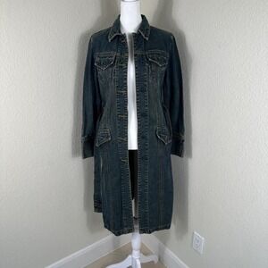 Gap VTG Denim Longline Coat Women XS Blue Y2K Minimalist Grunge Capsule Wardrobe